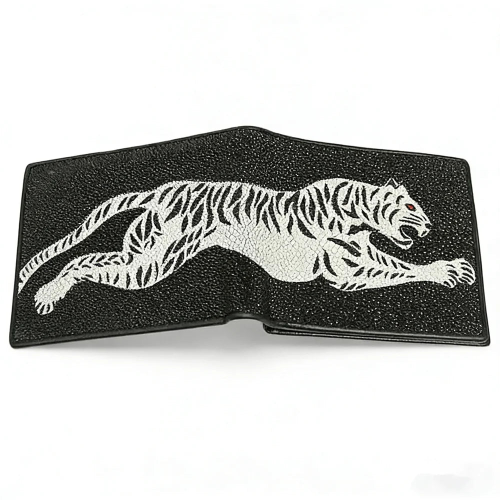 Stingray Leather Tiger Pattern Bifold Wallet for Men