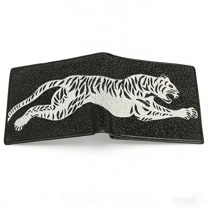 Stingray Leather Tiger Pattern Bifold Wallet for Men