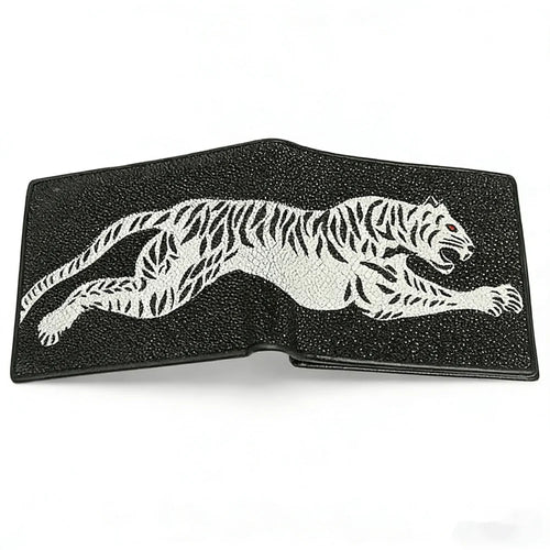 Stingray Leather Tiger Pattern Bifold Wallet for Men