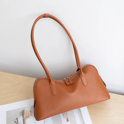 Genuine Leather Baguette Shoulder Bag – Women's Pebbled Hobo Tote