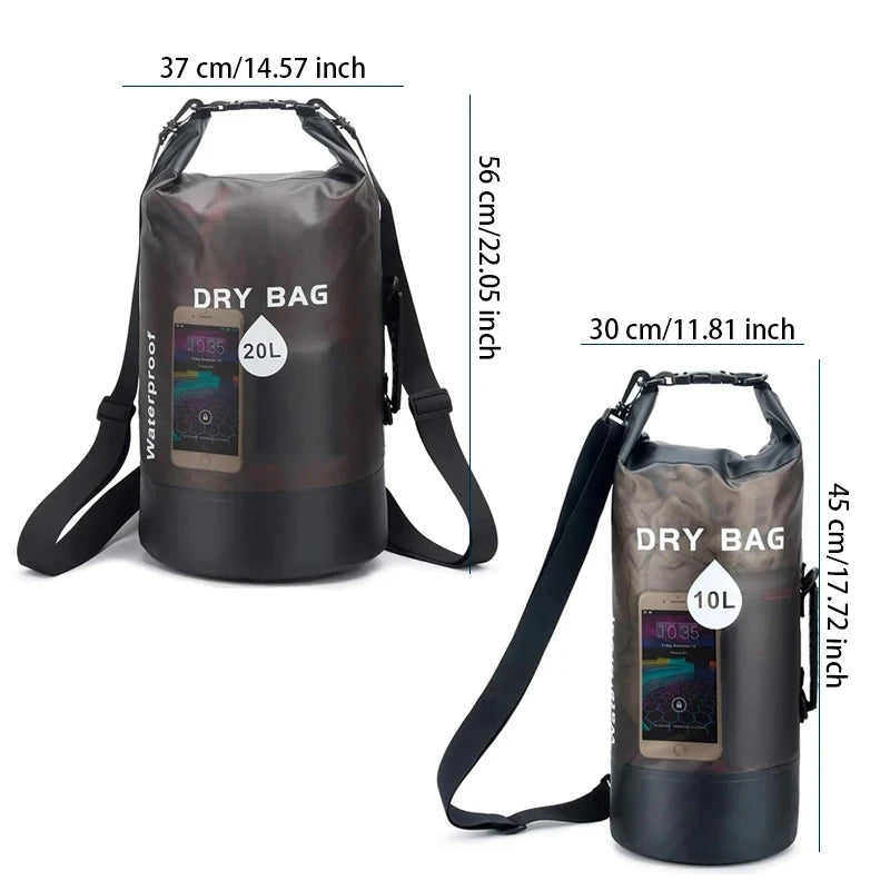 Waterproof PVC Dry Bag 10L/20L – Clear Roll-Top Shoulder Bag for Kayaking & Swimming