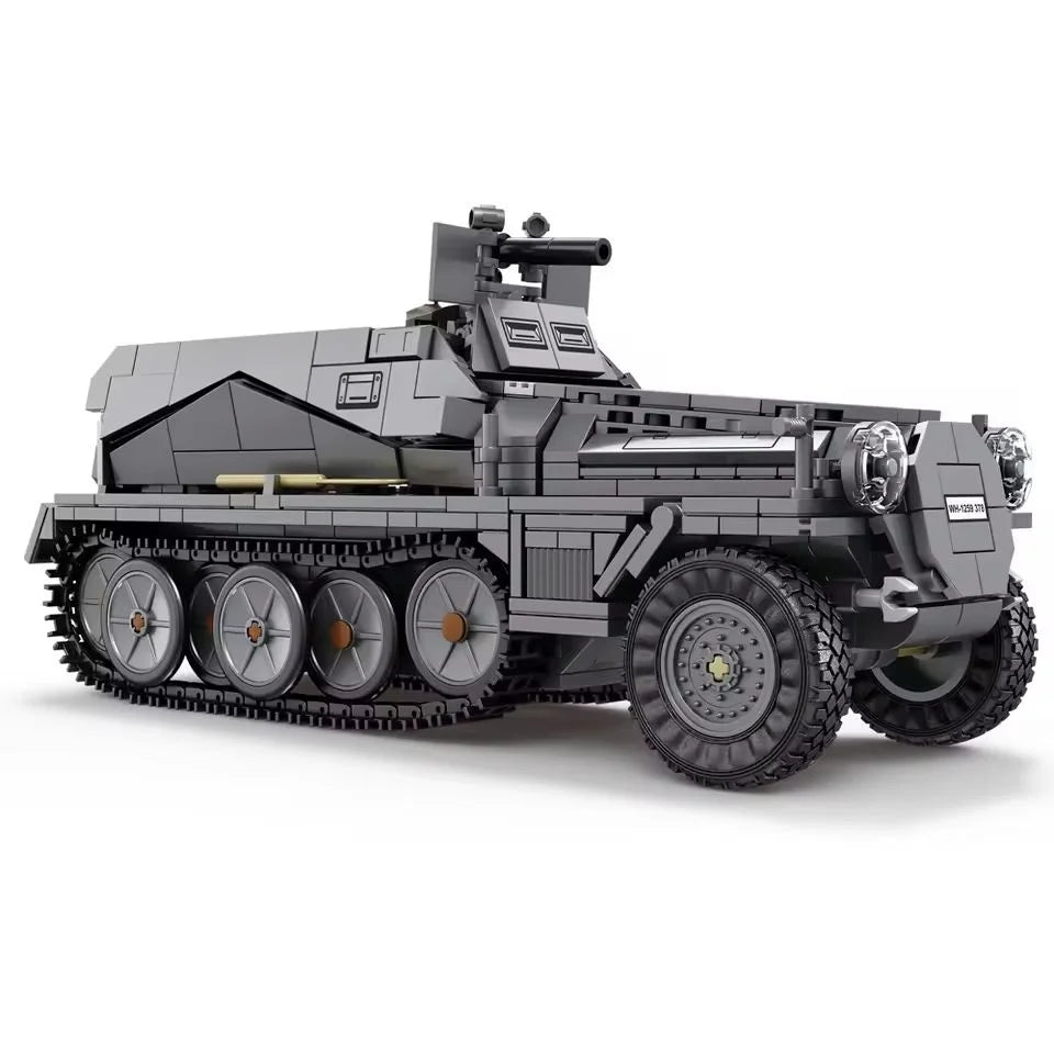 WWII Half-Track Armored Vehicle Building Blocks Set – Military MOC Brick Model