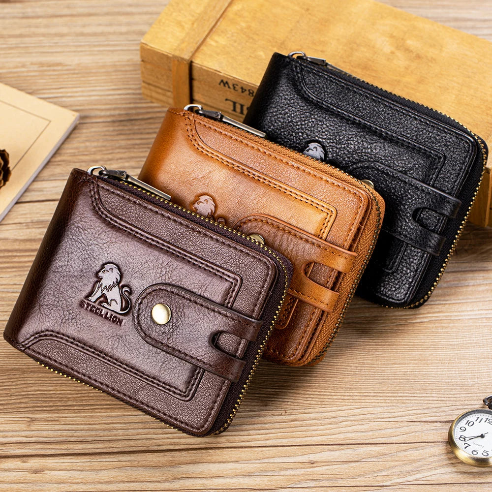 Steel Lion Men's RFID Blocking Genuine Leather Short Wallet