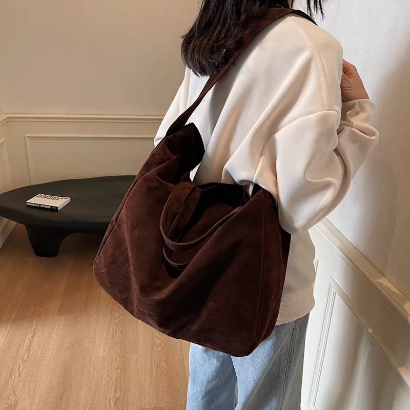 Large Velvet Tote Bag for Women – Retro Shoulder & Underarm Bag