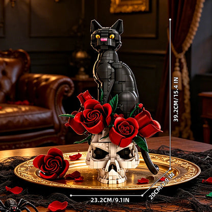 Gothic Skull Cat & Roses Building Blocks Set – MOC Decor Model