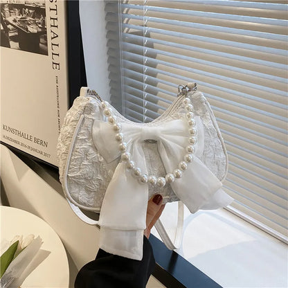 Pearl Bow Crossbody Bag – Retro Luxury Women's Shoulder Handbag