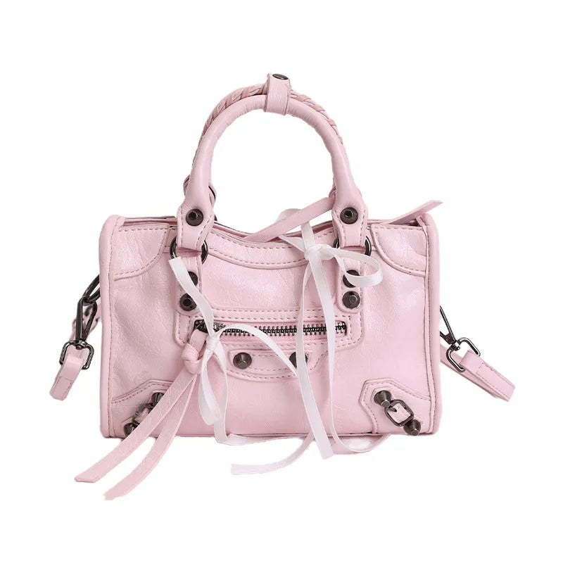 Motorcycle-Style Women's Crossbody Handbag with Tassel Detail