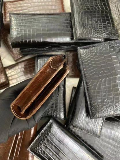 Crocodile Leather Long Wallet for Men – Luxury Multi-Card Bifold