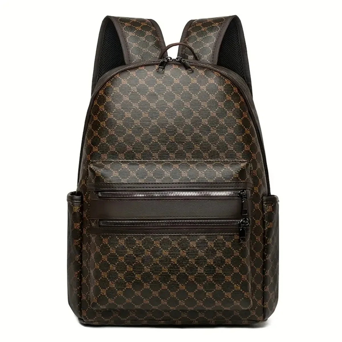Large Capacity PU Leather Backpack – Monogram Pattern