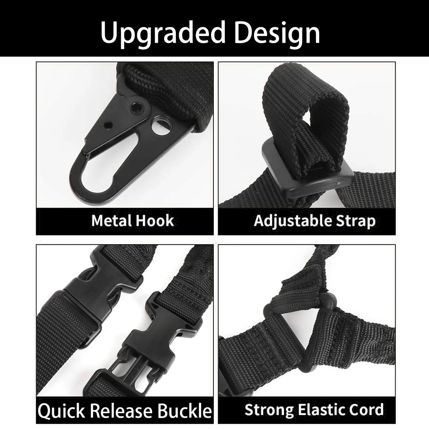 Tactical Bungee Rifle Sling with Metal Hook & Shoulder Pad