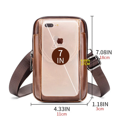 Genuine Leather Waist Bag for Men with Belt Hook