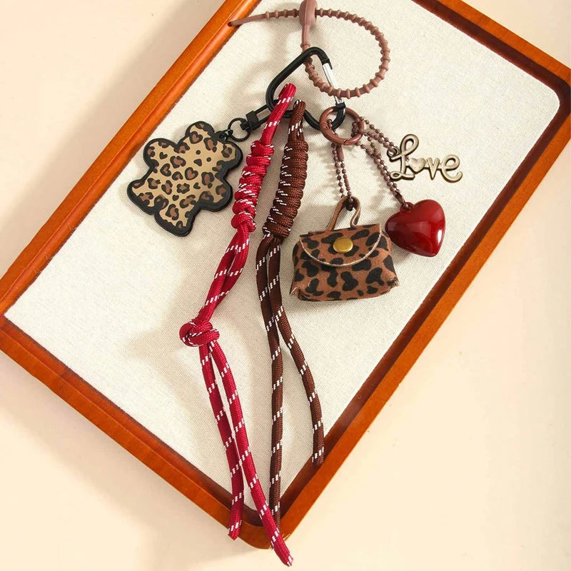 Leopard Print Bear Bag Charm Keychain with Wrist Strap