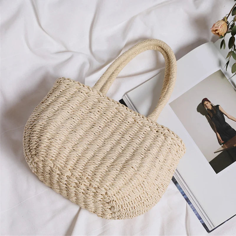 Straw Bucket Bag for Women – Handmade Bohemian Beach Tote