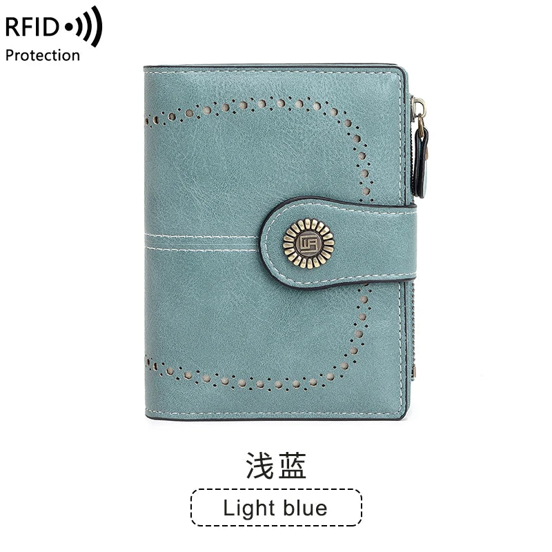 RFID Blocking Women's Vintage Bifold Wallet – Multi-Card Zip