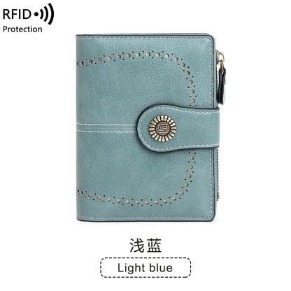 RFID Blocking Women's Vintage Bifold Wallet – Multi-Card Zip