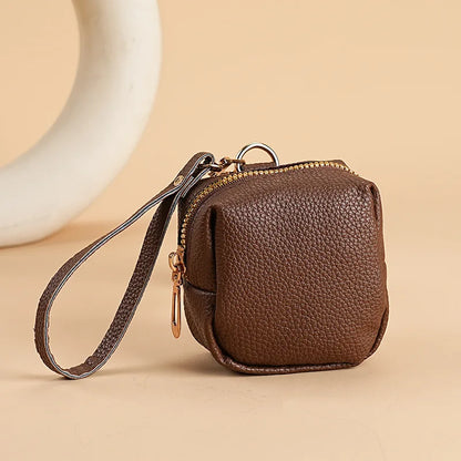 Mini PU Leather Coin Purse – Portable Wristlet Pouch with Key Ring