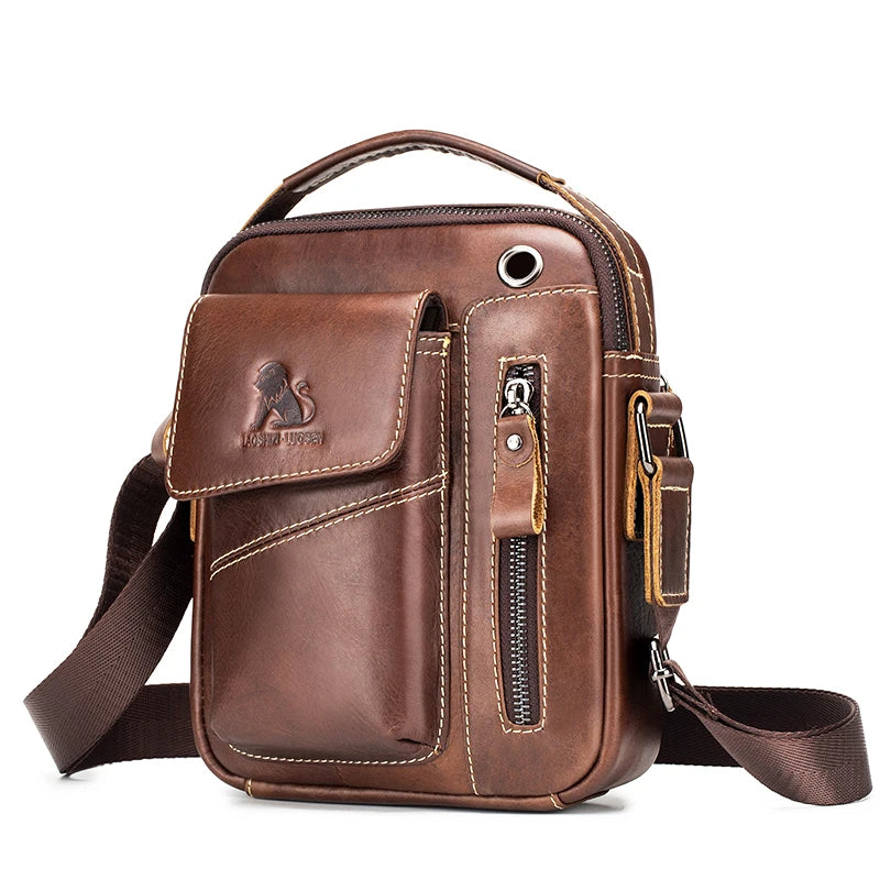 Men's Leather Crossbody Bag – Large Capacity Cowhide Shoulder Bag