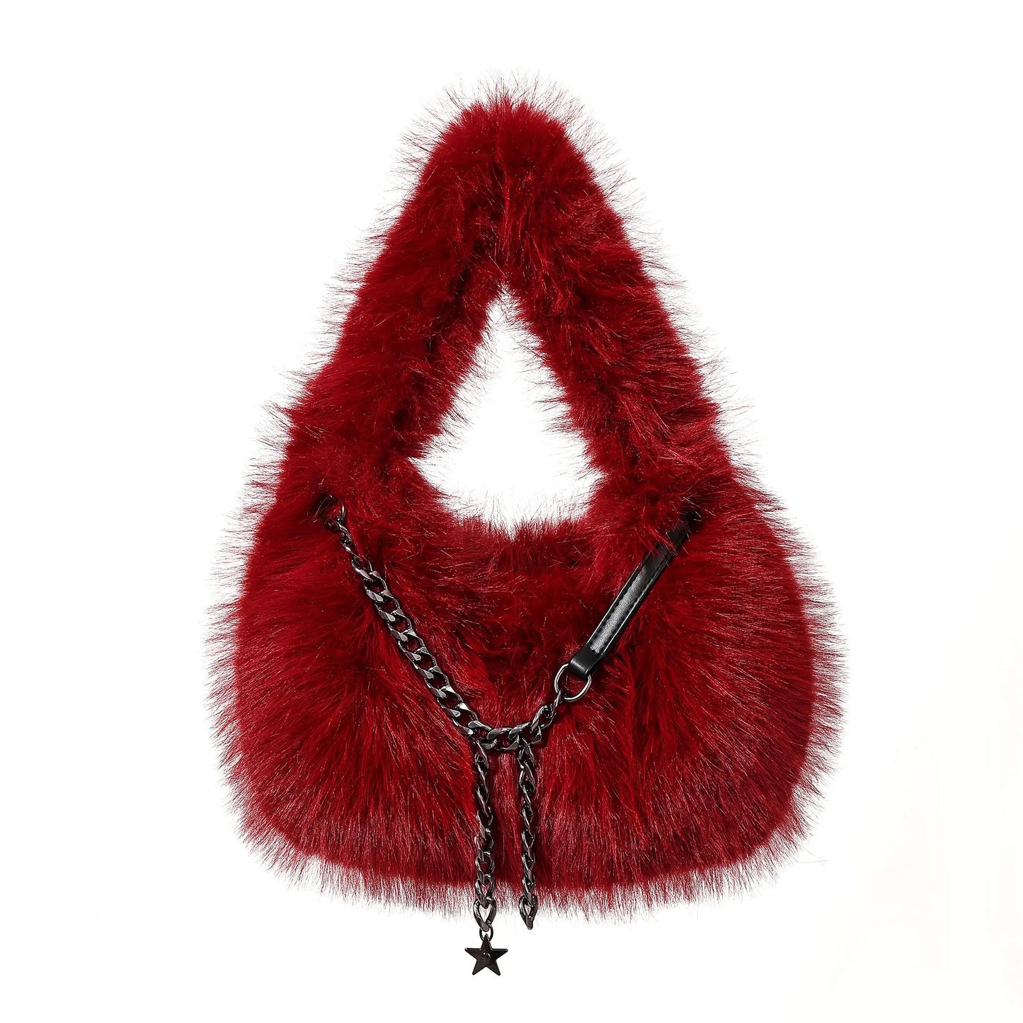 Fluffy Plush Shoulder Bag - Luxury Metal Chain Handbag for Women