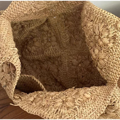 Straw Woven Tote Bag – 3D Floral Large Capacity Summer Handbag