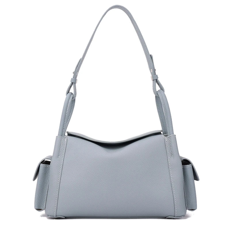 Genuine Cowhide Leather Hobo Shoulder Bag – Pebbled Minimalist Style