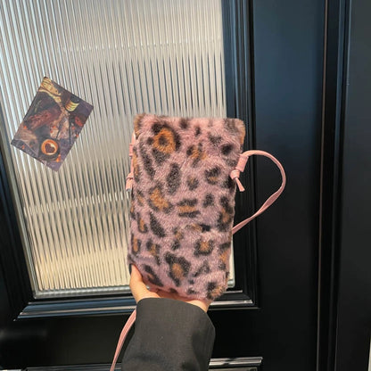 Leopard Print Fluffy Shoulder Bag – Women's Underarm Clutch