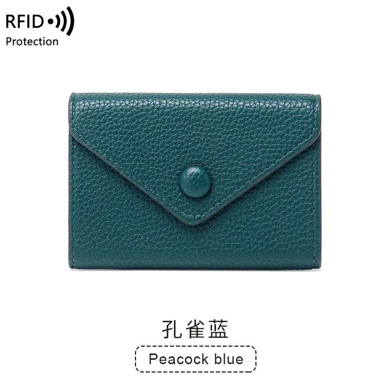 RFID Blocking Mini Wallet – Lychee Leather Envelope Card Holder