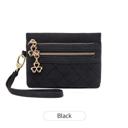Women's Quilted PU Leather Bi-Fold Wallet with Wristlet & Zipper