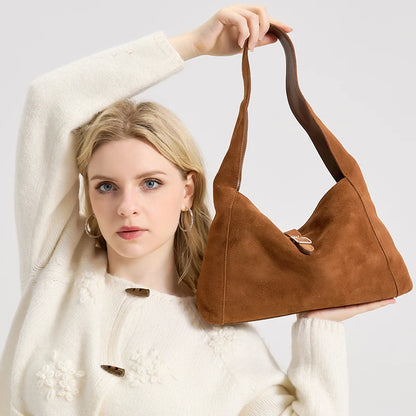 Suede Leather Crossbody Bag - Soft Cowhide Shoulder Bag for Women