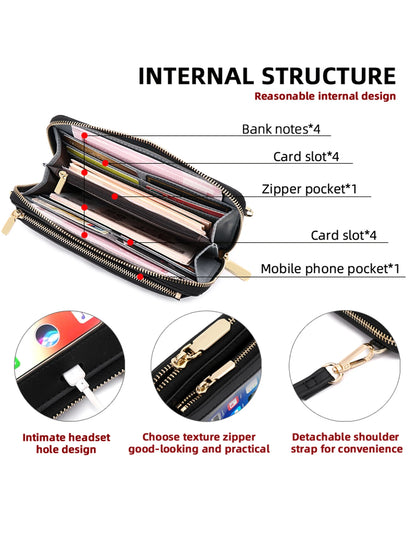RFID Touchscreen Phone Wallet for Women – Large Capacity Crossbody Clutch
