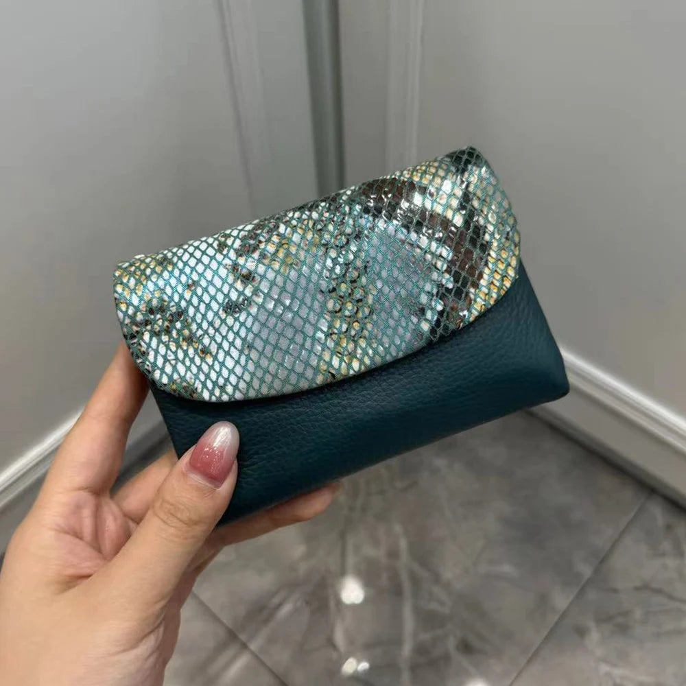 Snake Pattern Genuine Leather Tri-Fold Short Wallet for Women
