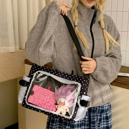 Japanese Polka Dot Crossbody Bag Women Commuting Shoulder Large Capacity Transparent Simple