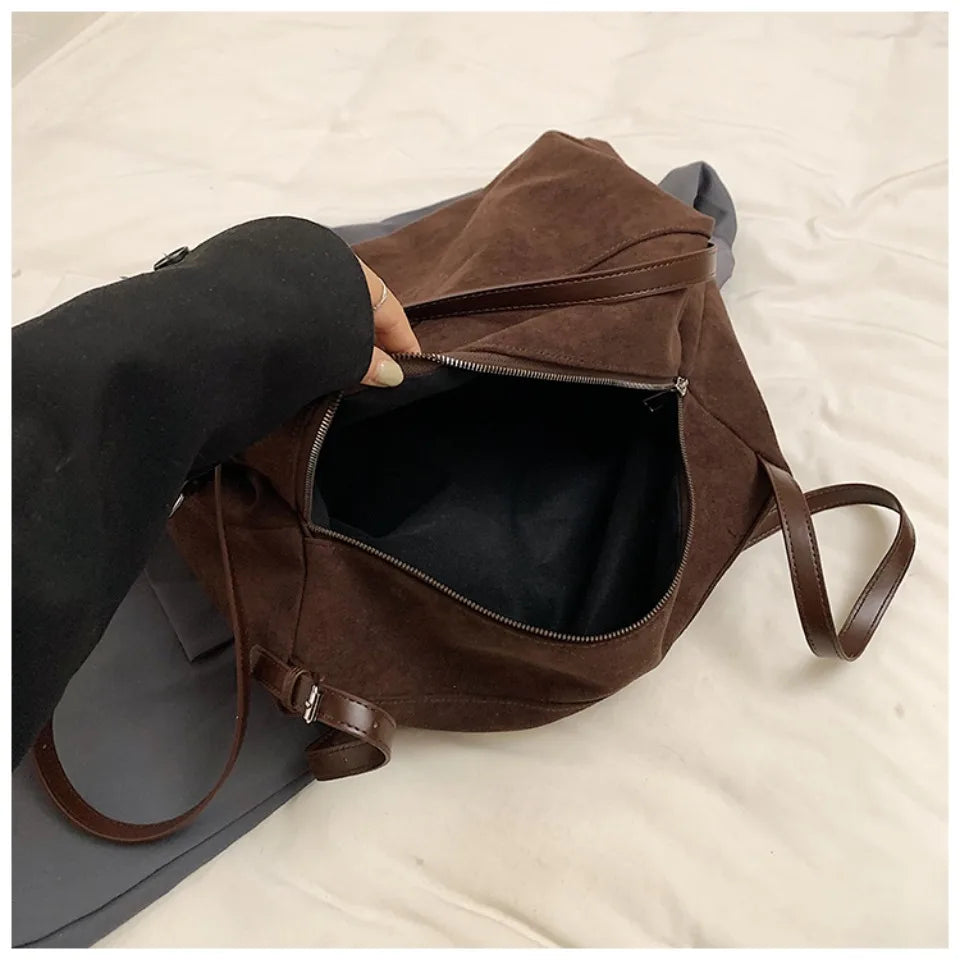 Large Suede Leather Tote Shoulder Bag for Women