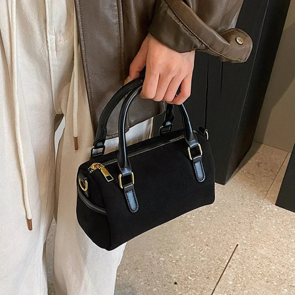 Faux Suede Crossbody Bag - Women's Small Shoulder Bag