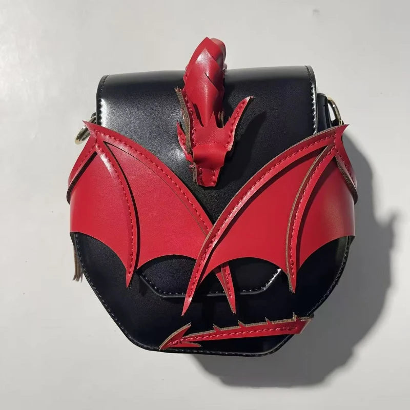3d Dragon Wing Crossbody Bag Women Cool Pu Leather Saddle Contrast Color Creative Design Trend