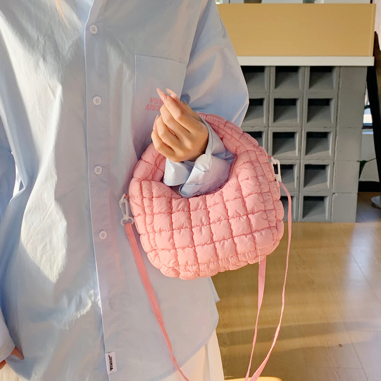 Quilted Puffer Shoulder Bag for Women – Lightweight Crossbody Handbag