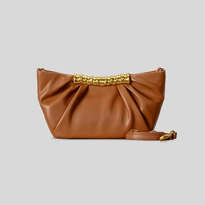 Elegant Ruched Hobos Clucth Bag Luxury Designer Metal Handle Women Handbags Soft Pu Leather Shoulder