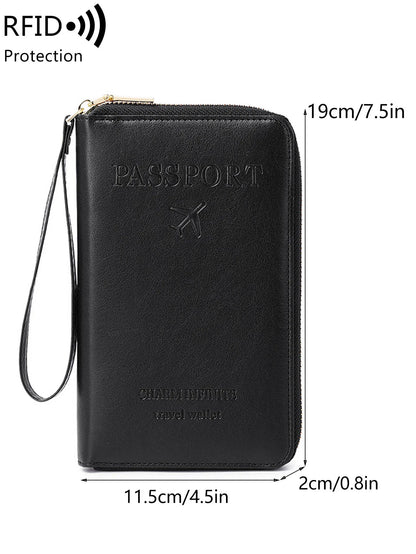 RFID Travel Wallet – Long Passport Holder with Zipper & Wrist Strap