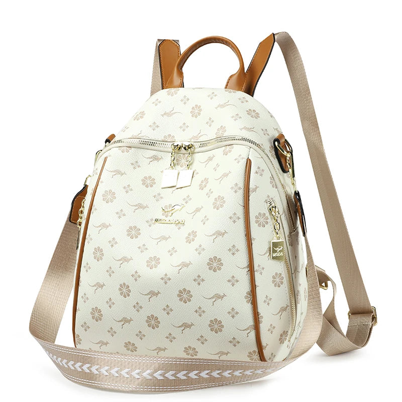 Designer Print Leather Backpack for Women – Large Capacity