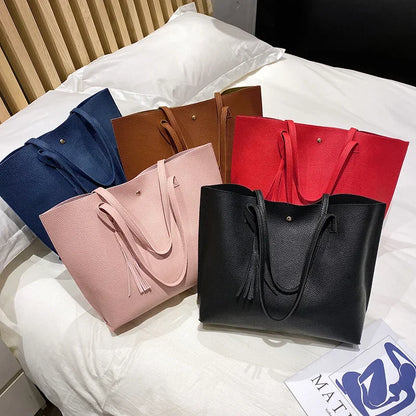 Trend Women Single Shoulder Bag Casual Large Capacity Pu Lychee Pattern Tassel Outdoor Simple Tote