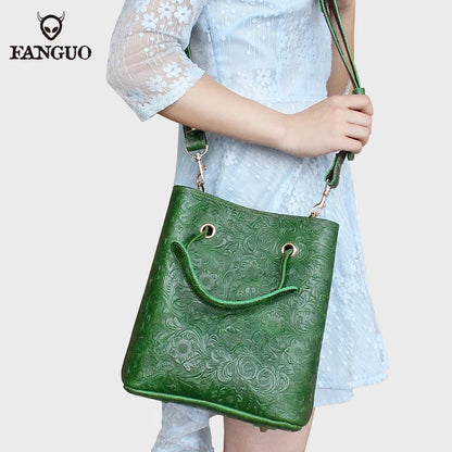 Genuine Leather Bucket Bag Women's Large Capacity Crossbody Tote