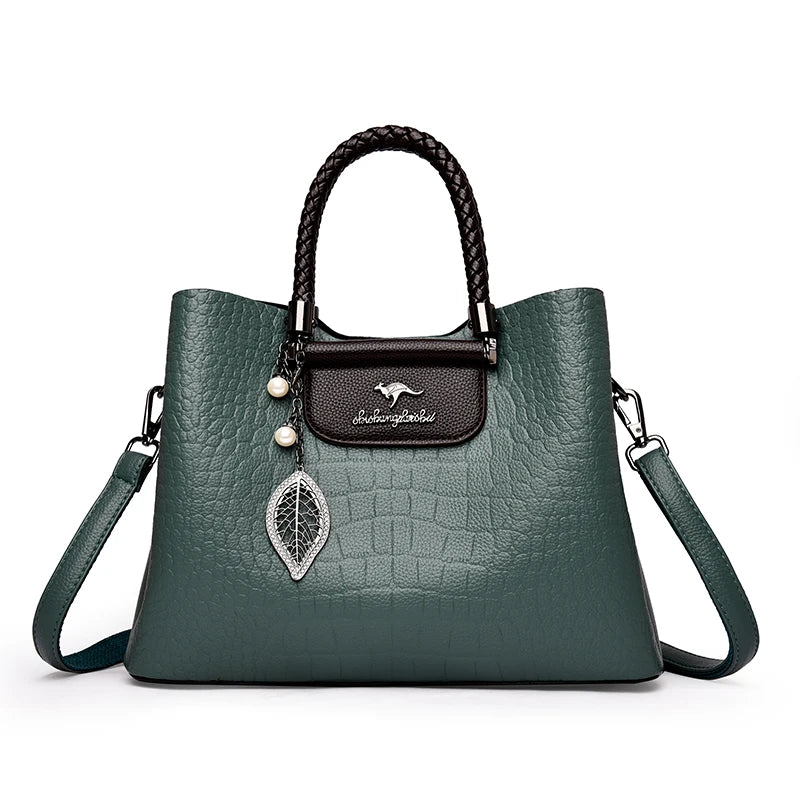 Luxury Leather Handbag for Women – Woven Handle Crossbody