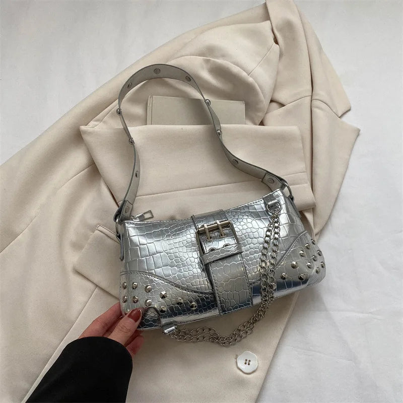Y2K Rivet Chain Shoulder Bag – Gothic Women's Handbag