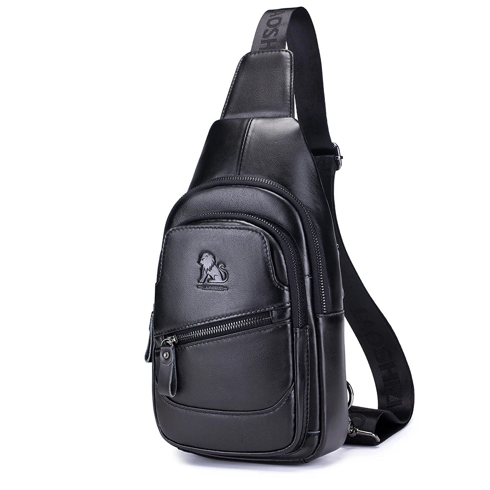 Men's Leather Chest Bag – Casual Crossbody Sling Bag with USB Port