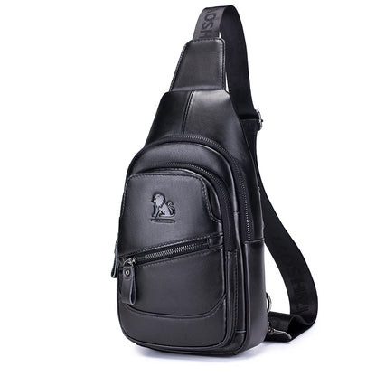 Men's Leather Chest Bag – Casual Crossbody Sling Bag with USB Port