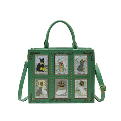 Retro Cat Square Shoulder Bag – Women's Top Handle Tote Briefcase