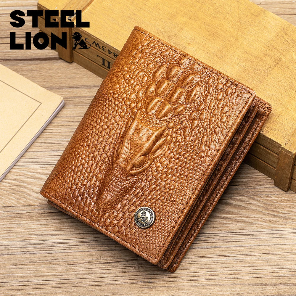 Men's Genuine Leather Wallet – Crocodile Pattern, Large Capacity