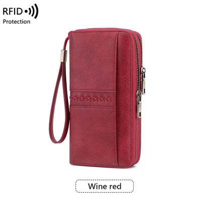 RFID Women's Long Wallet – Double Zipper Large Capacity Wristlet