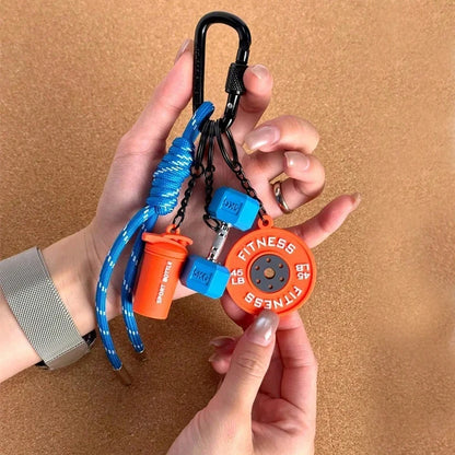 Gym Fitness Keychain Set – Barbell, Dumbbell & Shaker Charms