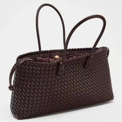 Woven PU Leather Tote Bag – Women's Slouchy Hobo Satchel