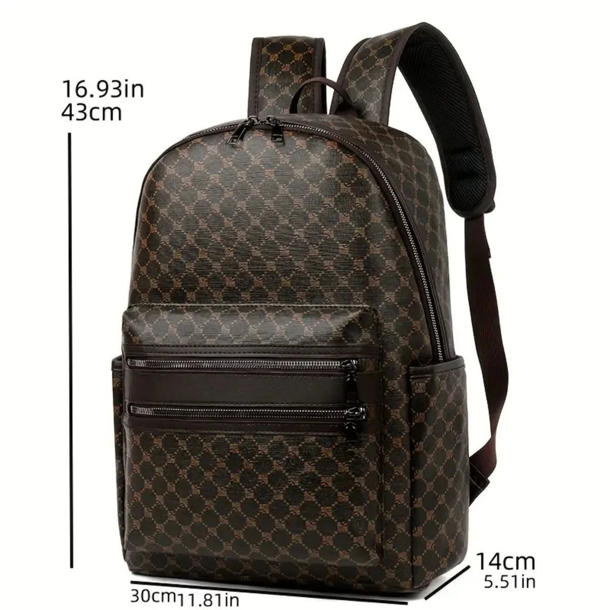 Large Capacity PU Leather Backpack – Monogram Pattern